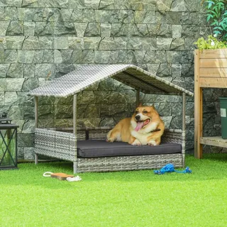 PawHut Hundebett Rattan 98 x 70 cm grau