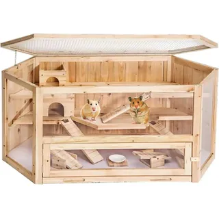 Hti-Living Hamsterkäfig aus Holz und Plexiglas Natur Pur für Ihren kleinen Nager