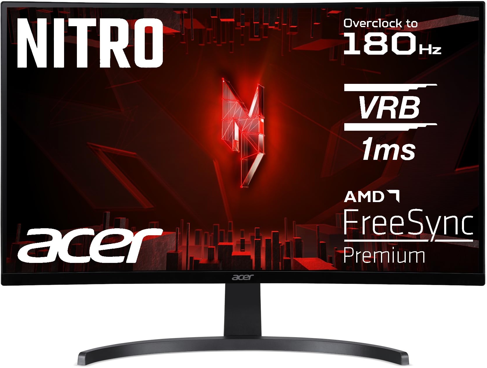 Acer Nitro ED273 S3 Gaming Monitor 27 Zoll (69 cm Bildschirm) Full HD, 165 Hz (180Hz OC), 1ms(VRB), 1x HDMI 2.0, 1x HDMI 1.4, 1xDP 1.2, AMD FreeSync Premium, schwarz