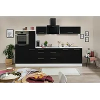 Respekta Premium Küchenzeile RP300HWSBO  (Breite: 300 cm, Schwarz, Mit Elektrogeräten)