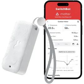 SwitchBot IP65 Hygrometer Thermometer Innen Außen, Bluetooth Thermometer con Taupunkt/VPD/Absolute Feuchtigkeitssensor, Außenthermometer, Datenspeicherung für Gewächshaus Weinkeller