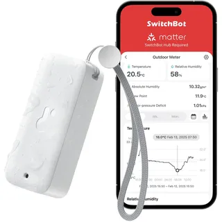 SwitchBot Hygrometer Thermometer Innen Außen, Bluetooth Thermometer con Taupunkt/VPD/Absolute Feuchtigkeitssensor, Außenthermometer, Datenspeicherung für Gewächshaus Weinkeller