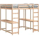 vidaXL Hochbett mit Schreibtisch 180 x 200 cm Kiefer massiv beige