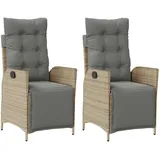 vidaXL Gartensessel mit Fußteil 2 Stk. Verstellbar Poly Rattan