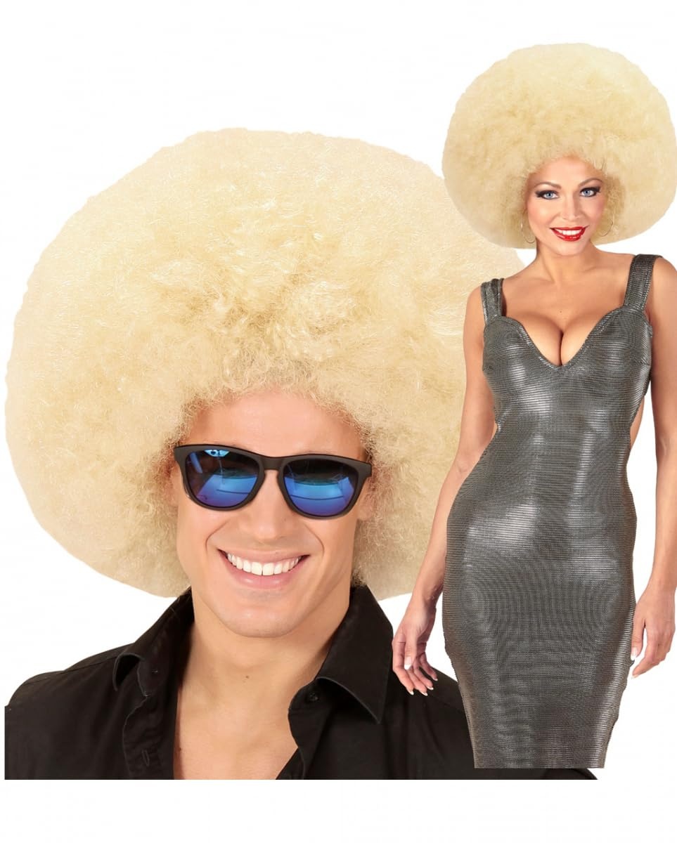 Riesige Afro Perücke Blond als Kostümzubehör für Karneval und Mottoparties