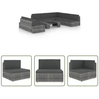 The Living Store 8-tlg. Garten-Lounge-Set mit Kissen Grau Poly Rattan - Grau