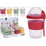 Buri Teedose 24x BURI Joghurtbecher 600ml Löffel Müsli Lunchbox Schale To Go Deckel, Kunststoff
