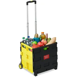 Relaxdays Relaxdays Einkaufstrolley klappbar, Teleskop-Griff, 2 Gummi Rollen, bis 35 kg, Shopping Trolley, Aluminium, ABS, gelb