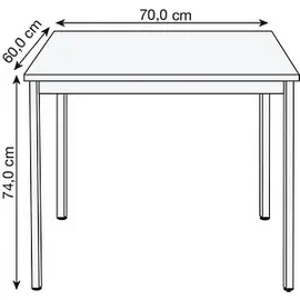 Sodematub Mehrzwecktisch ahorn, alu rechteckig, Vierkantrohr alu, 70,0 x 60,0 x 74,0 cm