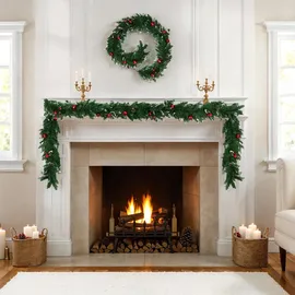 Tectake tectake® Weihnachtsgirlande, Rot, Grün, Kunststoff, Freiform, 270 cm, Dekoration, Weihnachtsdekoration, Dekoblumen