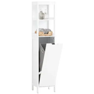 SoBuy Hochschrank mit ausklappbarem Wäschesack Holz Weiß BZR123-W