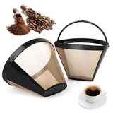 QOUBNIC 2 Stück Kaffeefilter aus Edelstahl, Dauer-Kaffeefilter Filtergröße 4 Wiederverwendbar Plastik Dauerkaffeefilter, 100 Mesh Waschbar Kaffee Filter für 8-12 Tassen Kaffee
