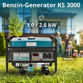 Könner & Söhnen KS 3000 Stromerzeuger,7 PS 4-Takt Benzinmotor, strom generator 3000 Watt,16A,230V Generator, Garage oder Camping Blau3