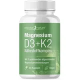 Magnesium Komplex mit 5 Magnesiumverbindungen - 90 Magnesium Kapseln für 1 Monat - 386 mg Magnesium pro Tag - Mit Vitamin D3 und K2