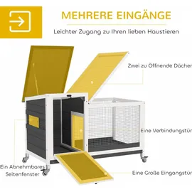 PawHut Kleintierstall mit Freilaufgehege 92 x 52 x 67 cm grau