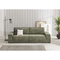 3-Sitzer HOME AFFAIRE "SHERWOOD Schlafsofa (257cm) Cord, Samtvelours, Vintage-Lederoptik", grün (olivgrün), B:257cm H:85cm T:106cm, Sofas, Liegefläche ca. 136/200cm und Bettkasten.