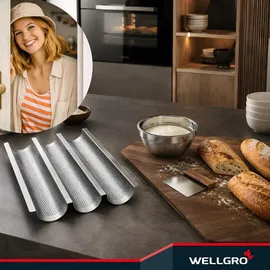 Wellgro Baguette-Blech - für bis zu 3 Baguettes - Baguetteblech mit Antihaftbeschichtung - 38,5 x 28,5 x 4 cm