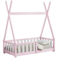 [en.casa] Kinderbett Helsingborg mit Rausfallschutz Kiefernholz 70 x 140 cm Rosa