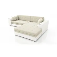 Fun Möbel Couchgarnitur SARRA Weiss- beige mit Schlaffunktion Ottomane
