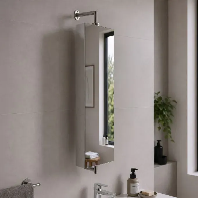 Relaxdays Drehbarer Spiegelschrank aus Edelstahl Silber