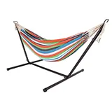 Outdoor Doppel Hängematte mit Gestell - 285x120x110 cm - Stabhängemate für 2 Personen - bis 150 Kg belastbar (Vibrant Striped)