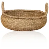 Lycce Aufbewahrungskorb Natur, Korb geflochten aus Seegras | dekorativer Flechtkorb mit Henkel vielseitig einsetzbar in deinem Zuhause als Wäschekorb, Picknickkorb, Präsentkorb leer | Gr. 2 (Ø 34 cm)