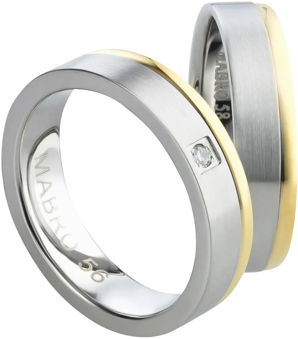 Mabro Partnerringe Verlobungsringe AB824 / AB825 Edelstahl bicolor
