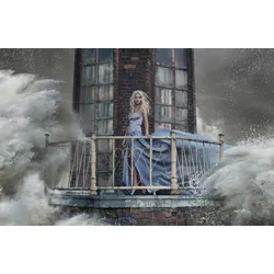 Fototapete PAPERMOON "LEUCHTTURM-WELLEN FRAU BEGRIFFSFOTO FANTASIE SURREAL", bunt, B:2,50m L:1,86m, Vlies, Tapeten