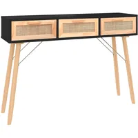 VidaXL Konsolentisch Schwarz 105x30x75cm Massivholz Natur-Rattan