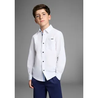 Bruno Banani Langarmhemd BRUNO BANANI "Oberhemd für Jungen", Kinder, Gr. 164, N-Gr, weiß, Web, Obermaterial: 97% Baumwolle, 3% Elasthan, unifarben mit Farbeinsatz, Basic, mit Knopf 1-Knopf-Manschette mit Schlitz, Hemden, NEU BRUNO BANANI für TEENS. Elegantes Hemd