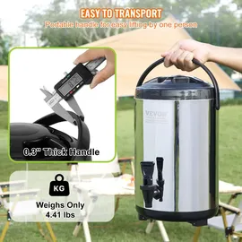 Vevor Heiß- und Kaltgetränkespender Getränkespender 7,6 L, Edelstahl Heiß- und Kaltwasserbrunnen Getränkespender mit Zapfen & Tragegriff für Kaffee, Wasser, Saft Isolierkanne für Cafés, Bars