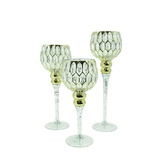 MARELIDA Kerzenhalter Kelch CORDOBA Glas - H: 30,5cm, 34,5cm, 40cm gold 3er Set