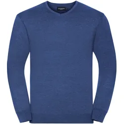 Russell Collection Strickpullover – V-Ausschnitt, denim marl, L