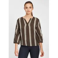 fransa FRLASTRIPE Damen Tunika Bluse 3/4-Arm gestreift kurzer Schnitt aus 100% Baumwolle, Größe:2XL, Farbe:Green Ink Mix (200349) - XXL