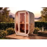 FinnTherm Comfort Set Fasssauna Ellipso S Fasssauna 1 Sitzbänke aus Holz Sauna mit 42 mm Wandstärke, Außensauna mit Montagematerial - Naturbelassen