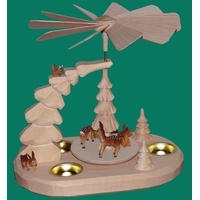 Teelichtpyramide mit Rehe natur Seiffen Erzgebirge Weihanchten Schnee Stern NEU