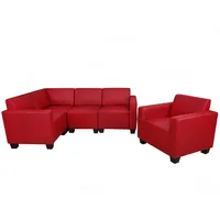 Mendler Modular Sofa-System Couch-Garnitur Lyon 4-1, Kunstleder ~ rot