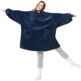 BEDSURE Hoodie Decke mit Ärmeln Kuschelpullover - Tragbare Decke zum Anziehen Erwachsene Blau, Warm Kuscheldecke mit Ärmeln 95x85 cm weich Ärmeldecke als Geschenke für Frauen Freundin Mütter