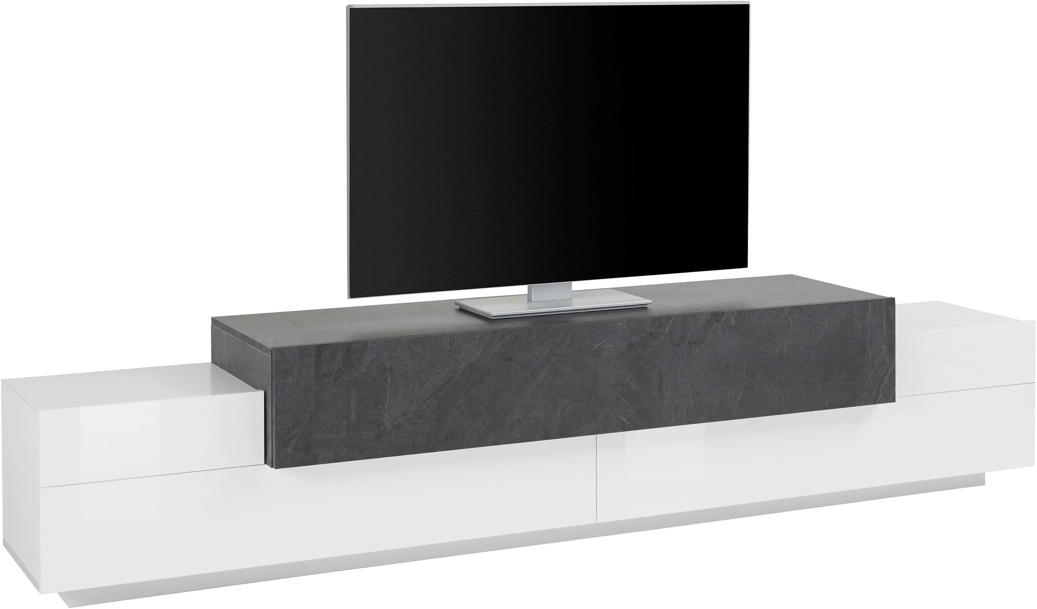 TV-Board INOSIGN "Coro" Sideboards Gr. B/H/T: 240 cm x 51,6 cm x 45 cm, schwarz-weiß (weiß hochglanz, schieferfarben) TV-Lowboards