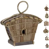 Relaxdays Deko Vogelhaus zum Aufhängen, unbehandeltes Holz, Balkon, Garten, Nistkasten HxBxT: 29 x 27 x 11 cm, Natur