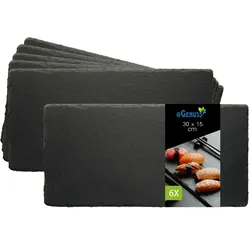 eGenuss Schieferplatten 6er-Set – Servierplatten aus Naturschiefer, schwarze Dessertteller & Sushi-Teller Gastronomie Catering – rechteckig 30x15 cm