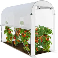 IDMarket - Tomatenhaus mit Moskitonetz und Tür mit Reißverschluss, 3 m2, Weiß, verzinkter Stahlrahmen, UV-beständige PE 130 g/m2 Abdeckplane mit 2 Fenstern und aufklappbarer Seite