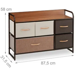 Relaxdays Schubladenschrank 58 x 87,5 x 31,5 cm Braun