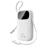 Baseus EnerFill FC31 20000mAh 22.5W Powerbank mit Digitalanzeige und 2 integrierten Kabeln (USB-C Lightning) - weiß