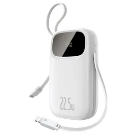 Baseus EnerFill FC31 20000mAh 22.5W Powerbank mit Digitalanzeige und 2 integrierten Kabeln (USB-C Lightning) - weiß