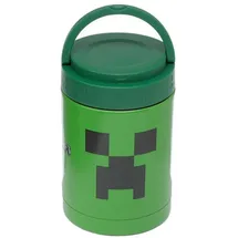 Puckator Minecraft Creeper Offizielle Lizenz wiederverwendbarer Thermobehälter isoliertes Speisegefäß/Brotzeittopf aus Edelstahl 500ml für kalte & warme Speisen Luncbox Brotdose, Brotzeitbox