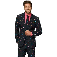 Opposuits Partyanzug Pac Man Anzug - Karneval Faschingskostüm Herren, Stylischer Videospiel Anzug für coole 80er Jahre Nerds schwarz 56