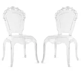 RATTATAN 2er-Set Stühle aus Polycarbonat, Barock-Design, robust und stapelbar für Küche, Restaurants, Hotels – Maya/Transparent/47Lx56Px98,5H cm