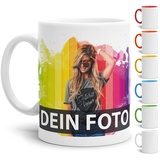 Tasse selbst individuell gestalten/Personalisierbar mit eigenem Foto bedrucken/Fototasse/Motivtasse/Werbetasse/Firmentasse mit Logo/Weiss - Matt