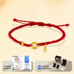 ochama Armband mit traditionellem chinesischen Glückskreis-Anhänger aus 999‰ Gold Geburtstagsgeschenke.Hochzeit.Weihnachten